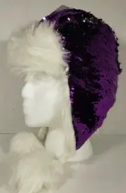 NWT P.S. aeropostale GIRLS SEQUIN TRAPPER HAT FAUX FUR PINK SEQUINS KIDS GIRLS