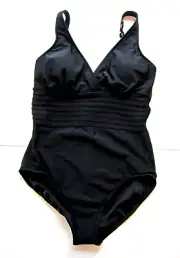 NWT Aqua Green Black Built In Padded Bra Slimming One Piece Swimsuit Large 12/14