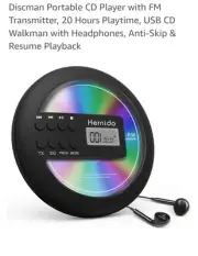 Rechargeable Portable CD Player for Car Hernido Discman CD Player with FM Tra...
