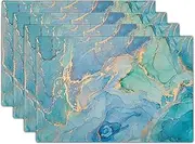 aportt Teal Placemats Set of 4 Washable Non-Slip Heat Resistant 12×18 Inch Turquoise Blue Thick Place Mats Decorative Linen Fabric Peacock Table Mat for Dining Kitchen Home Decor