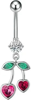 Niaspi Cute CZ Cherry Dangle Belly Button Rings for Women 14G Stainless Steel Fruit Belly Navel Rings Internally Threaded Belly Barbell Dangling Belly Piercing Jewelry