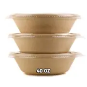 400 Ct. Round Disposable Bowls with Lids Natural Sugarcane Bagasse 40oz.