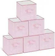 [MYTHAUS] Collapsible Storage Cube Bins - Fabric Cubby Organizer,Flower Decorative Shelf Basket Dual Handles,11 Inch Rosegold Box For Nursery/Home Office/Closet/Kids Room/6-Pack(Blush Pink)