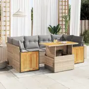 vidaXL 7 Piece Garden Sofa Set with Cushions Beige Poly Rattan Acacia