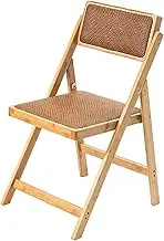 SHANGDAOYU Solid Wood Rattan Folding Chair, 150 kg Capacity Padded Seats, Rotating Backrest, for Indoor, Outdoor, Patio, Wedding, Office, and Events (Colour Original)