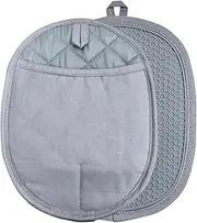 Silicone Pot Holders with Pockets Set of 2, Anti-Slip Ribbed Potholders for Kitchens, Heat & Water Resistant Hot Pads and Oven Mitts for Cooking Baking 9.8 x 7.5 Inch (Grey)