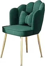 Modern Home Office Chair with Large Shell and Metal Legs Cute Desk Dining Makeup Dresser Chair for Living Room Leisure Chair with Pillow for Bedroom Green/Gold Legs