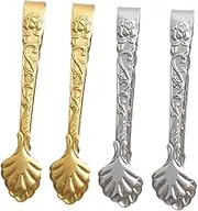 BESTYASH 4Pcs Mini Tongs Stainless Steel Serving Tongs for Ice Cubes Sugar Cubes Appetizers for Tea Parties and Home Kitchen Use