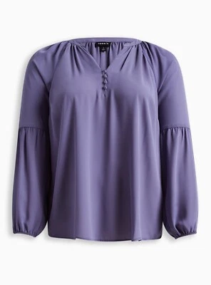 Torrid Georgette Puff Sleeve Peasant Blouse Blue Plus Size 4 4X 26 #H59051