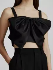 Zac Posen Women's Black Sleeveless Cropped Bow-Front Top Size 0