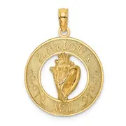 14k Yellow Gold ANTIGUA W.I. Circle w/ Conch Shell Charm