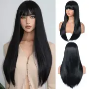 Black Wig with Bangs for Women Long Straight Black Wig Heat Resistant Synthet...