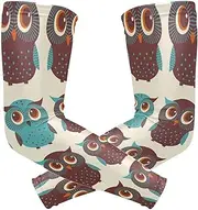 [voucong] Cute Beige Owl Sleeve Arm Covers (1 Pair), UV Sun Protection Compression Sleeve for Women Women Tattoo Cover, M, Cute Beige Owl