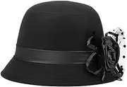 [WULIQIUQIU] Womens Vintage Felt Cloche Hat Winter Floral Fedora Bucket Hat Bowler Hats
