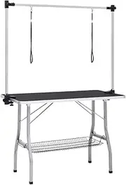 vidaXL Adjustable Dog Grooming Table with Non-Slip Surface, Steel Grooming Arm and Storage Basket - Foldable for Easy Storage