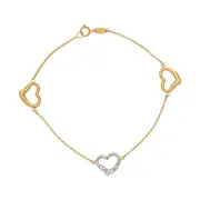 Bevilles 9kt Yellow Gold Heart Charm Bracelet with Crystals 19cm