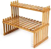 Lawei 2 Tier Table Top Bamboo Plant Stand - Desktop Flower Shelf Rack Flower Pot Display Stand for Indoor Outdoor Home Patio Lawn Garden Balcony Organizer Planter Holder