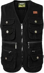 [KTWOLEN] Men's Fishing Vest Outdoor Hunting Vest Photography Sleeveless Jacket Fishing Vests Work Vest Tool Vest Dog Sports Vest with Many Pockets, black, Large