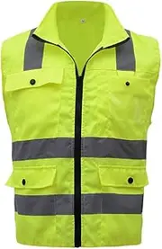 HIKOAN High Visibility Reflective Safety Vest Reflective Vest Multi Pockets Workwear Security Working Clothes Day Night Motorcycle Cycling Warning Safety Waistcoat