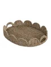 Scalloped Edge Wicker Serving Tray, Woven Rattan Table Trays with Handle, Wic...