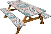 Fitted Picnic Table | Outdoor Bench Seat | 6ft Windproof Picnic Tablecloth with Elastic Edges for RV Gear 72x30 Inches