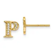 Solid 14k Yellow Gold Simulated CZ Initial P Earrings
