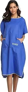 FLYILY Beach Changing Towel Surf Poncho Robe Hooded Wetsuit Adjustable Sleeves Surfing Swimming Bathing (RoyalBlue, Large - Fit for Men&Women)