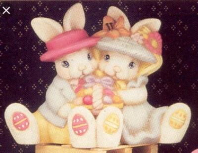 Easter Bunny Rabbit Cuddle w/ Egg Basket Unpainted Ceramic Bisque