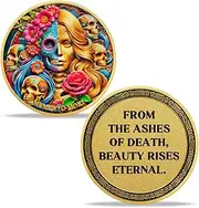 BHealthLife Memento Mori Coin - Colorful Stoic Coin with Flower Skull Design - Amor Fati Coins Motivation Gifts for Women Friends Coworkers