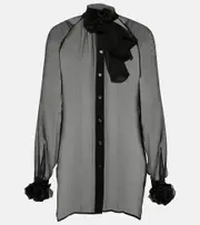 [Dolce & Gabbana] Dolce & Gabbana Floral-appliqué silk chiffon blouse AU 6 black