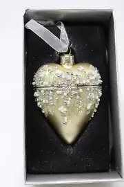 Gold Beaded Encrusted Glass Trinket Box Blown Glass Ornament by Ganz 4"