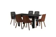 Oikiture 160cm Extendable Dining Table with 6PCS Dining Chairs PU Leather Black