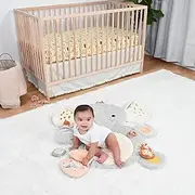 The Peanutshell 4 Piece Nursery Bundle: Crib Sheet & Safari Elephant Baby Tummy Time Mat & Nursery Decor & Giraffe Plush Security Blanket Play Toy
