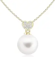 [Angara] Freshwater Cultured Pearl Pendant Necklace with Heart-Shaped Bale in Sterling Silver/14ct Solid Gold for Women | June Birthstone Jewellery for Her