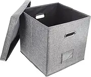 Vinyl Record Storage Box Lidded Album Storage Holder for Home and Office Stylish Grey Design Practical and Efficiently