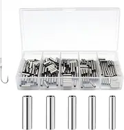 Fishing Line Tube Connectors, 250pcs Single Barrel Crimp Sleeves Kit, Copper Tube Construction, 5 Sizes Mixed, 9.6cm Length