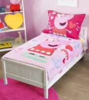 Peppa Pig 4 Piece Toddler Cot Bed Comforter Quilt Sheet Set Girls Pink