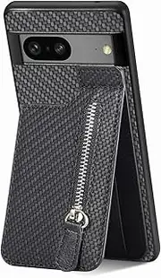 [SIYOPINPFY] Compatible with Google Pixel 6A Case with Credit Card Holder, Leather Flip Cover with Card Slots Shockproof Protective Wallet Zipper Case for Google Pixel 6A Black SDL