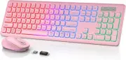 Wireless Keyboard and Mouse Backlit, Quiet Light Up Keys, Tilt Rose Pink