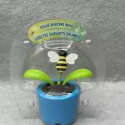 Solar DANCING BUMBLEBEE Blue Flower Pot TOY Light Powered BEE Dancer BOBBLE HEAD
