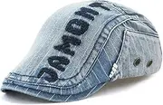 [LAIFEKE] Newsboy Cap Fashion Men Letters Embroidery Beret Cap Cotton Driving Cabbie Flat Cap (Dark Blue)