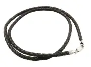 Brown Leather Necklace Braided Cord Rhodium-Plated Sterling Silver Clasp 3MM