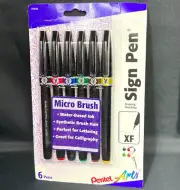 NIP - Pentel Arts Sign Pen Micro Brush XL, Assorted Water-Based Ink, 6-pk. NEW