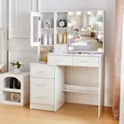 Dressing Table Set Vanity Makeup Table With LED Lights Mirror & 6 Drawers Modern