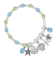Sealife Multi Starfish Turtle Dangle Charm Beaded Stretch Bracelet for Women