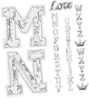 SEWACC 56Pcs Alphabet Iron Patches with Sequins Durable Embroidered Letter Patches for DIY Clothing Hats Socks and Jeans Easy to Apply Complete