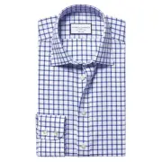 Charles Tyrwhitt Non-Iron Twill Grid Check Shirt in Cobalt Blue, Size 17/37