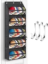 SLEEPING LAMB Over Door Hat Racks for Baseball Caps, Clear Deep Pockets Hat Organizer for Closet or Wall Hold 60 Hats Storage Holder With 3 Hooks Caps Display (Black)