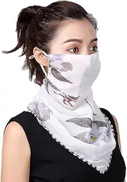 [COMVIP] Women Sun Protection Chiffon Scarf Headband Headwear Bandana Neck Gaiter White Flower #B