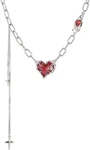 [CYV] Punk Red Heart Star Tassel Chain Necklace Collar Chain Collar Chain Fashion Party Jewelry for Women Men